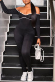 Black Sexy Solid Patchwork Frenulum Backless Off the Shoulder Skinny Jumpsuits