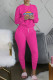 Rose Red Fashion Sexy Print Patchwork O Neck Long Sleeve Two Pieces