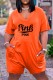 Orange Fashion Casual Letter Print Basic V Neck Loose Short Sleeve Romper
