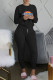 Black Fashion Sexy Print Patchwork O Neck Long Sleeve Two Pieces