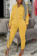 Yellow Casual Solid Patchwork Pocket Zipper Hooded Collar Long Sleeve Two Pieces