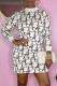 White Fashion Street Print Patchwork O Neck One Step Skirt Dresses