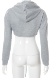 Blue Casual Solid Patchwork Hooded Collar Tops