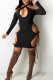 Black Sexy Hollowed Out Patchwork Halter One Step Skirt Dresses