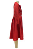 Red Elegant Solid Patchwork Turndown Collar Outerwear
