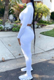 White Sportswear Solid Patchwork Zipper Collar Long Sleeve Two Pieces