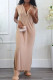 Brown Sexy Solid Hollowed Out Split Joint Backless Slit Hooded Collar Straight Dresses