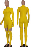 Light Blue Sexy Solid Hollowed Out Patchwork Half A Turtleneck Regular Jumpsuits