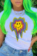 White Casual Street Print Patchwork O Neck T-Shirts