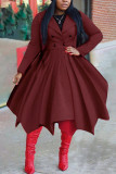 Red Elegant Solid Patchwork Turndown Collar Outerwear
