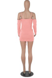 Pink Sexy Solid Patchwork Draw String Fold V Neck One Step Skirt Dresses