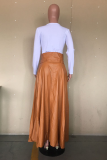 Brown Sexy Solid Patchwork Loose High Waist Type A Solid Color Bottoms