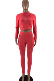 Blue Casual Solid Embroidered Patchwork Zipper Collar Long Sleeve Two Pieces