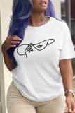 Grey Fashion Street Print Patchwork O Neck T-Shirts