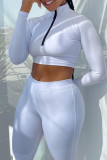 White Sportswear Solid Patchwork Zipper Collar Long Sleeve Two Pieces