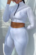 White Sportswear Solid Patchwork Zipper Collar Long Sleeve Two Pieces