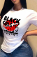 White Casual Street Print Patchwork Letter O Neck T-Shirts