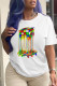 White Casual Street Print Patchwork O Neck T-Shirts