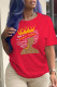 Red Casual Street Print Patchwork O Neck T-Shirts