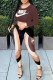 Brown Fashion Sportswear Print Patchwork O Neck Long Sleeve Two Pieces