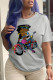 Grey Casual Daily Character Patchwork O Neck T-Shirts