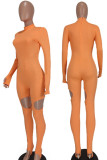 Light Blue Sexy Solid Hollowed Out Patchwork Half A Turtleneck Regular Jumpsuits