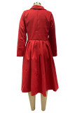 Red Elegant Solid Patchwork Turndown Collar Outerwear
