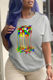 Red Casual Street Print Patchwork O Neck T-Shirts