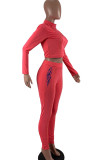 Blue Casual Solid Embroidered Patchwork Zipper Collar Long Sleeve Two Pieces