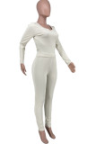 White Casual Solid Patchwork V Neck Long Sleeve Two Pieces