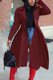 Red Elegant Solid Patchwork Turndown Collar Outerwear