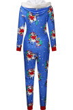 Red Casual Print Patchwork Zipper Hooded Collar Regular Jumpsuits
