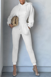 Blue Casual Solid Patchwork Hooded Collar Long Sleeve Two Pieces