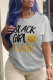 Grey Casual Print Patchwork Letter O Neck T-Shirts