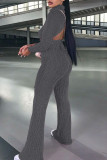 Light Gray Casual Solid Bandage Patchwork Backless Turtleneck Long Sleeve Two Pieces