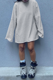 Grey Casual Solid Split Joint O Neck Straight Dresses