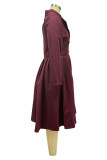 Red Elegant Solid Patchwork Turndown Collar Outerwear