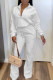 White Casual Solid Zipper Turndown Collar Long Sleeve Two Pieces