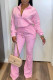 Pink Casual Solid Zipper Turndown Collar Long Sleeve Two Pieces