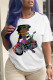 White Casual Daily Character Patchwork O Neck T-Shirts