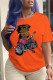 Orange Casual Daily Character Patchwork O Neck T-Shirts