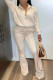 Apricot Casual Solid Zipper Turndown Collar Long Sleeve Two Pieces