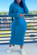 Blue Casual Solid Patchwork Hooded Collar One Step Skirt Dresses