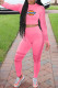 Pink Fashion Casual Print Patchwork O Neck Long Sleeve Two Pieces