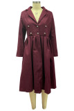Red Elegant Solid Patchwork Turndown Collar Outerwear