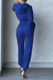 Blue Casual Solid Patchwork Hooded Collar Long Sleeve Two Pieces