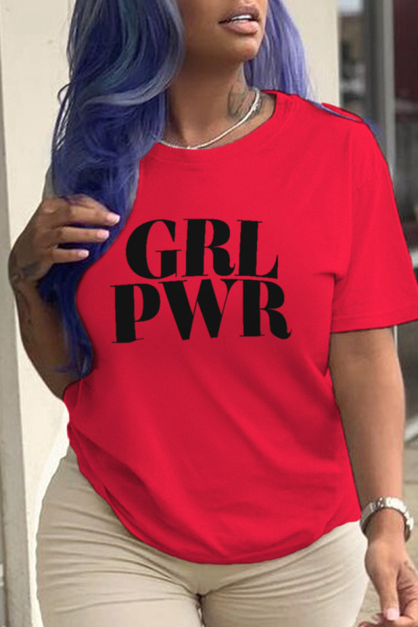 Red Casual Street Print Patchwork Letter O Neck T-Shirts