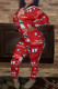 Red White Casual Print Patchwork Zipper Hooded Collar Regular Jumpsuits