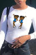 White Casual Cute Character Patchwork O Neck Tops