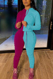 Baby Blue Sexy Solid Split Joint Hooded Collar Long Sleeve Two Pieces